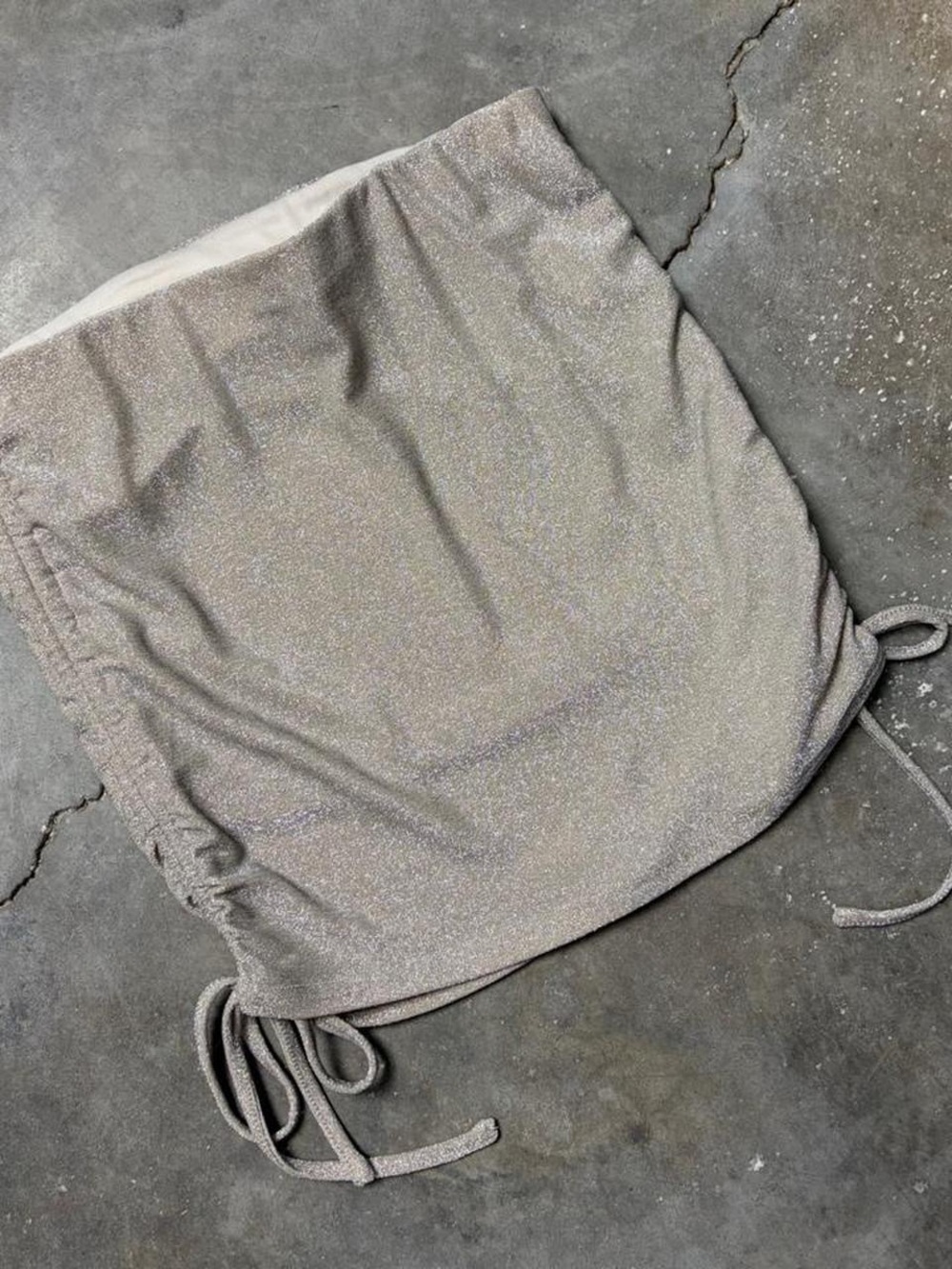 Shimmery Drawstring Tube Top - Neutral Silver Taupe